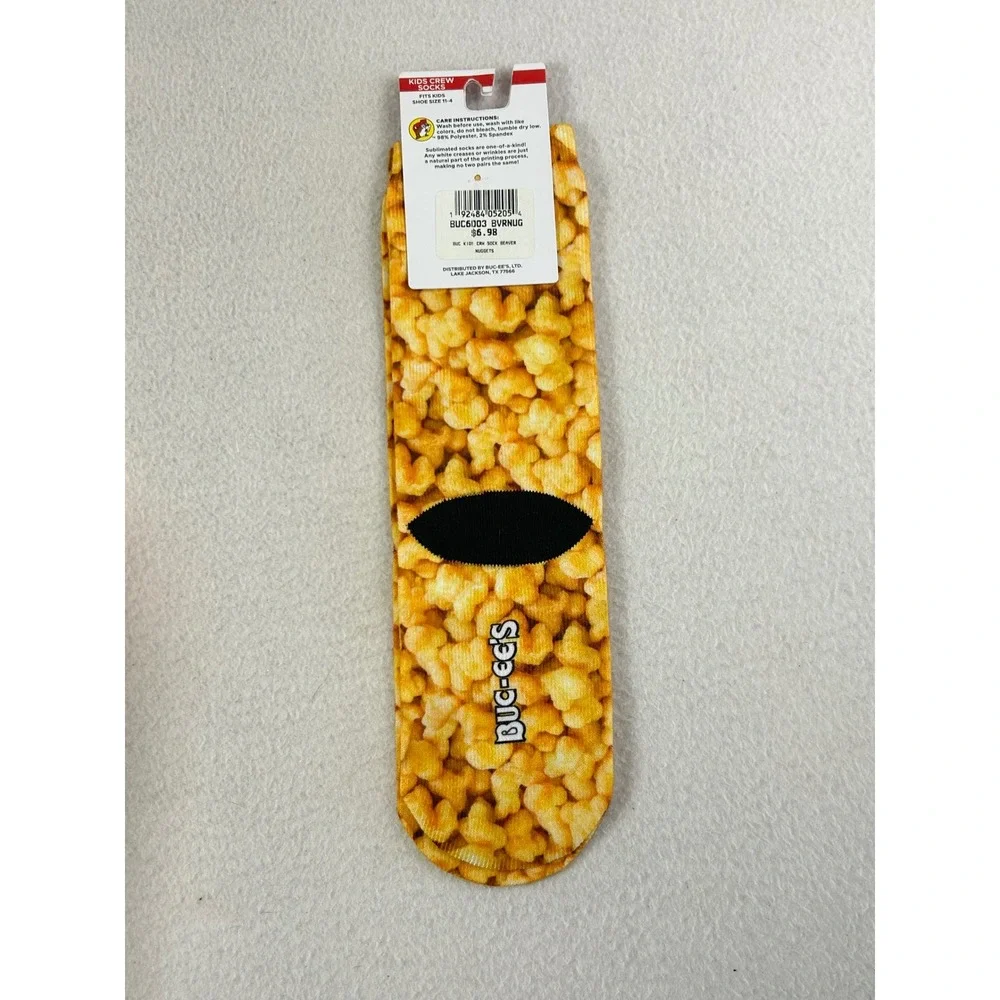 Buc-ee's Beaver Nuggets Crew Socks Kids 11-4 Yellow Novelty